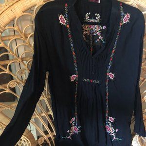 Johnny Was Silk Blend Embroidered Tunic